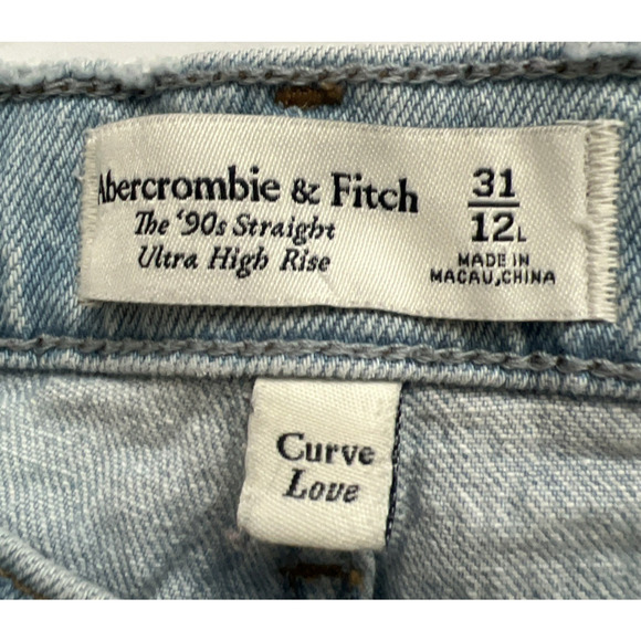 Abercrombie Fitch 90s Straight Jeans Womens 12L Crossover Curve Love Light Wash - Picture 3 of 11